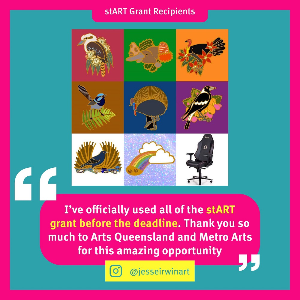 Images of pins and text - I have officially used all of my start grant before the deadline. Thank you so much to Arts Queensland and Metro Arts for this amazing opportunity